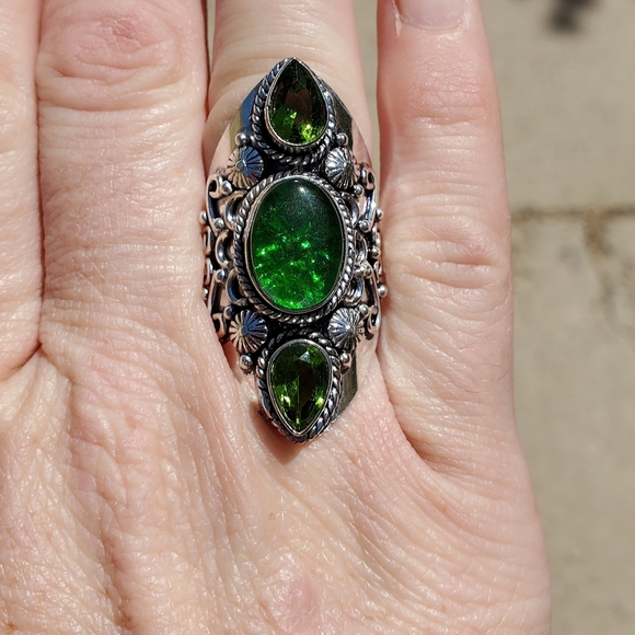 New Triplet Opal & Peridot 925 Silver Statement Ring. - Picture 4 of 12